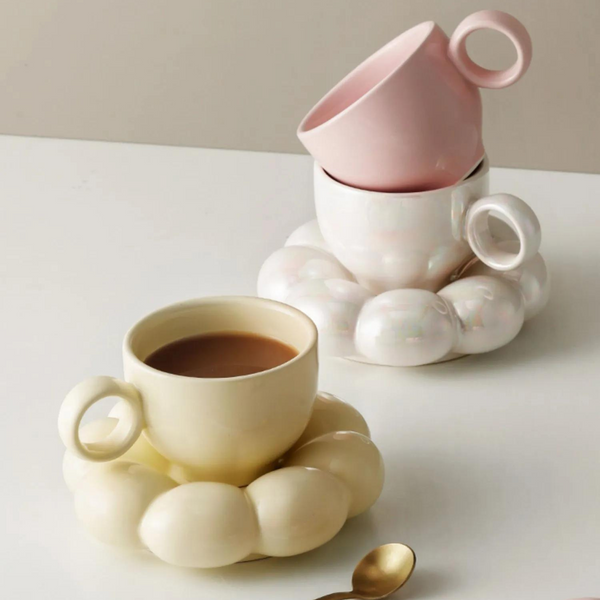 Sunflo Cloud Ceramic Coffee Mug With Saucer Set