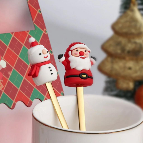 Christmas Style Stainless Steel Gold Spoons Forks Set for Kids (6Pcs Red/Green Gift Box Set)