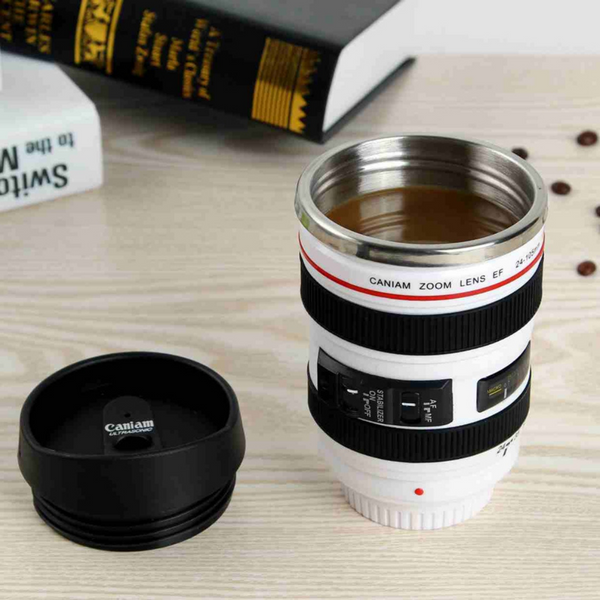 Camera Lens Travel Mug - White