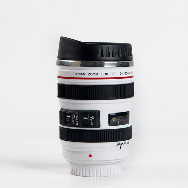 Camera Lens Travel Mug - White