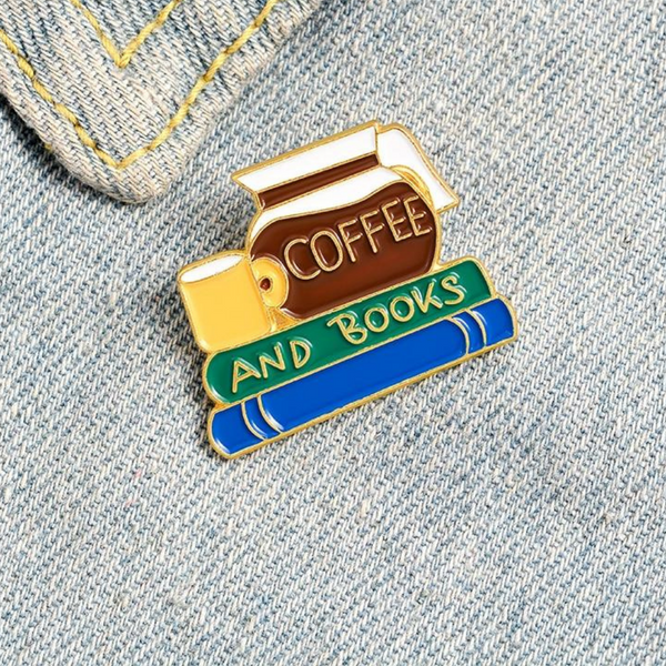 Coffee And Books Brooch Pin