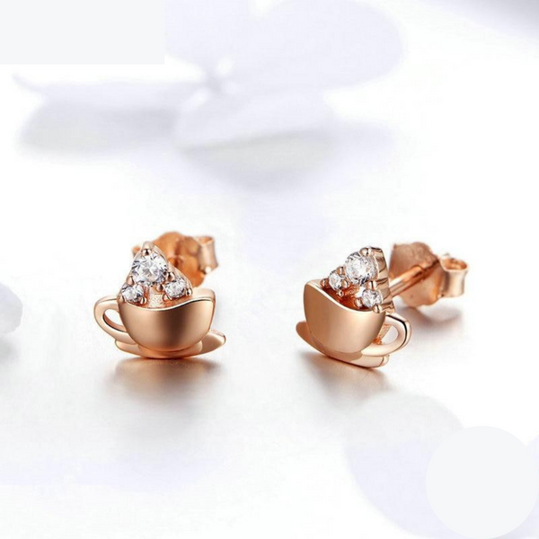 Luxyglo Sterling Silver Coffee and Cube Sugar Stud Earrings