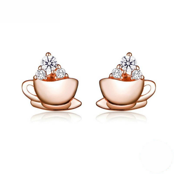 Luxyglo Sterling Silver Coffee and Cube Sugar Stud Earrings
