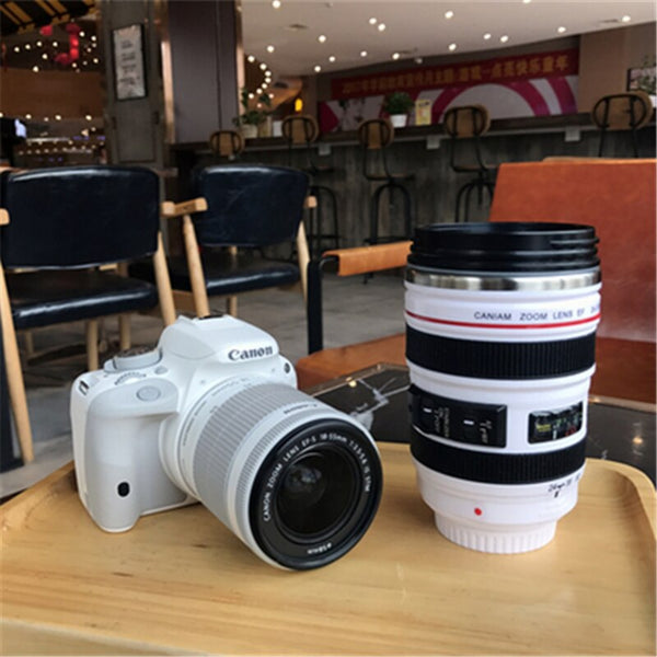 Camera Lens Travel Mug - White