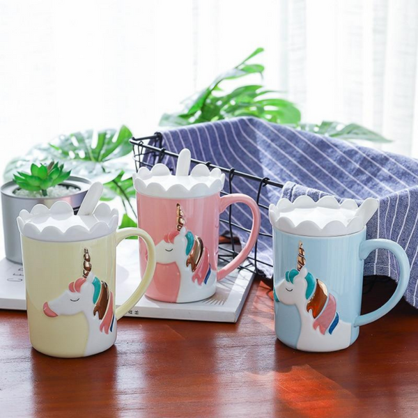 Crown Unicorn Mug With Spoon and Lace Lid