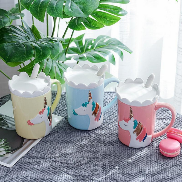 Crown Unicorn Mug With Spoon and Lace Lid