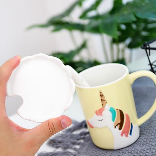 Crown Unicorn Mug With Spoon and Lace Lid