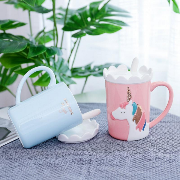 Crown Unicorn Mug With Spoon and Lace Lid