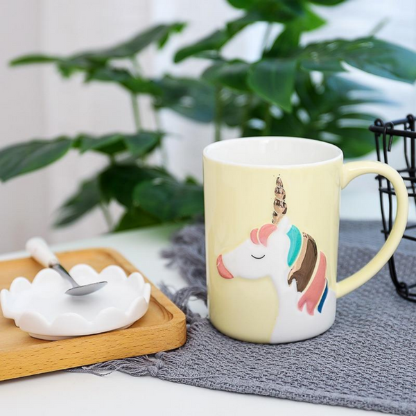 Crown Unicorn Mug With Spoon and Lace Lid