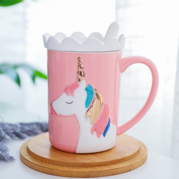 Crown Unicorn Mug With Spoon and Lace Lid