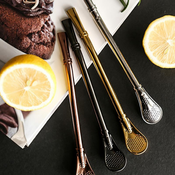 Eco Coffee Tea Filter Spoon Stainless Steel Drinking Straw