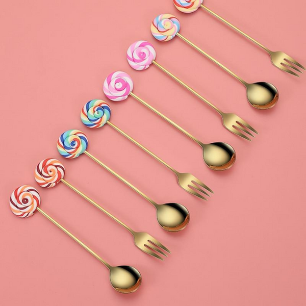 Colorful Lollipop Gold Spoon/Fork