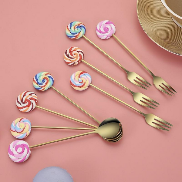 Colorful Lollipop Gold Spoon/Fork