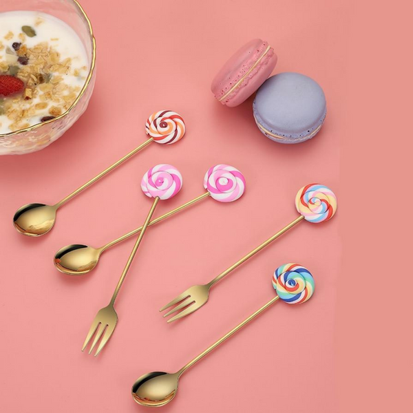 Colorful Lollipop Gold Spoon/Fork