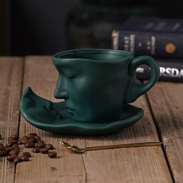 Creative Face Shape Porcelain Mug and Saucer