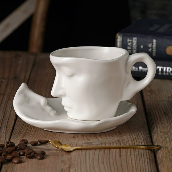 Creative Face Shape Porcelain Mug and Saucer