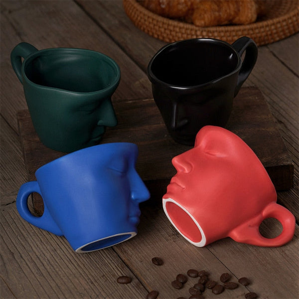 Creative Face Shape Porcelain Mug and Saucer