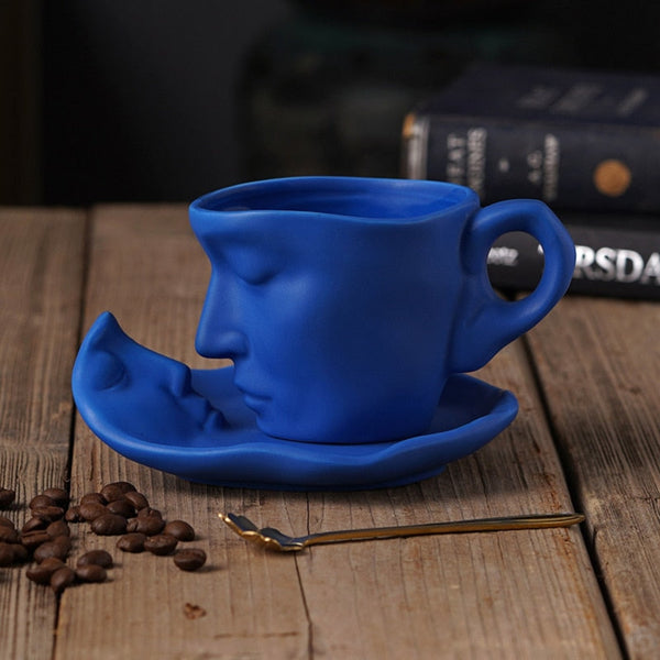 Creative Face Shape Porcelain Mug and Saucer