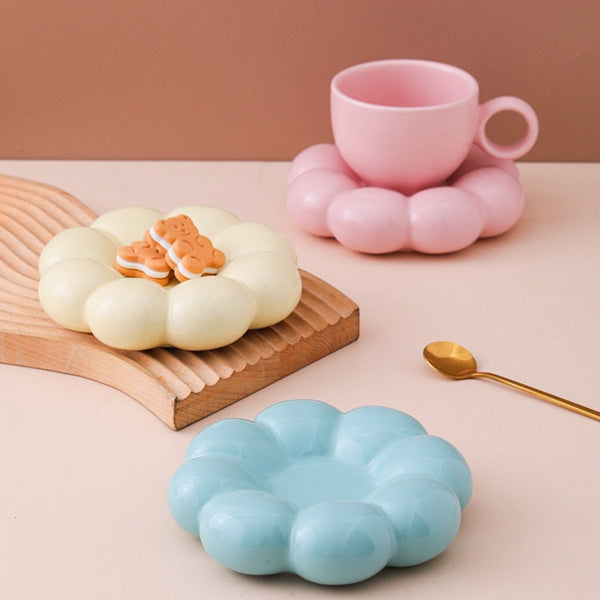 Sunflo Cloud Ceramic Coffee Mug With Saucer Set