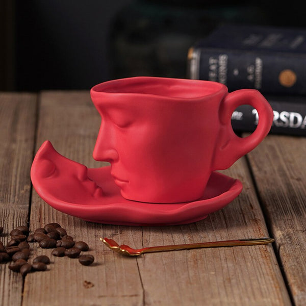 Creative Face Shape Porcelain Mug and Saucer