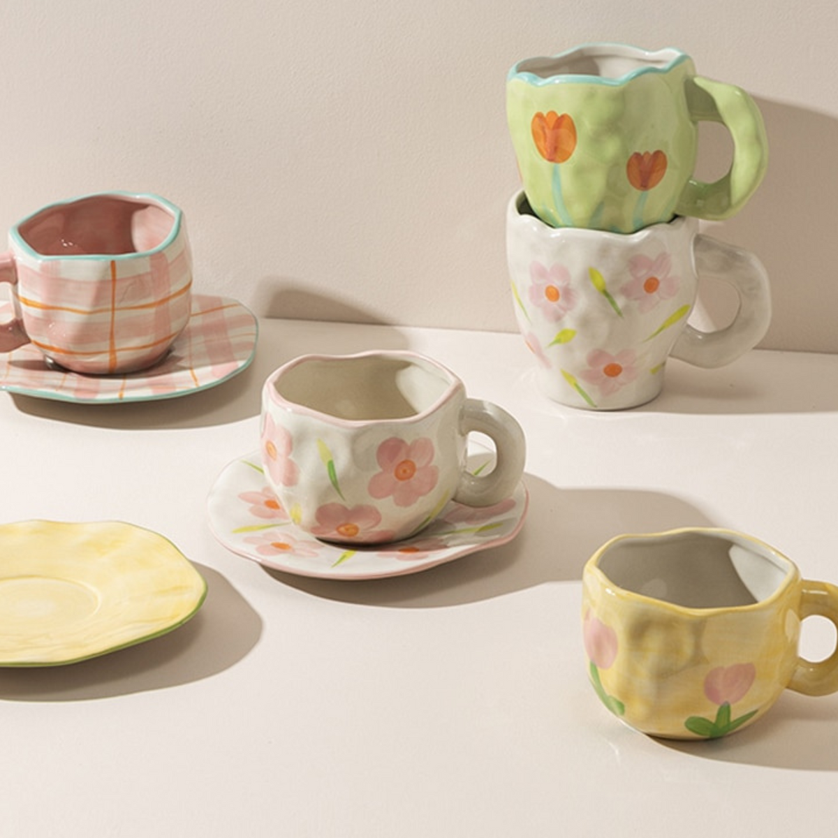 Ceramic Mug Set, Herbal Tea Cup, Mug, Saucer, Spoon With a Painted  Herbal,gift Pottery Mug, Dishes, Сrockery, Tableware,ceramics Osoka Art 