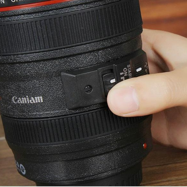 Zoom Camera Lens Self Stirring Travel Mug