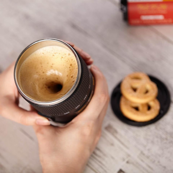 Zoom Camera Lens Self Stirring Travel Mug