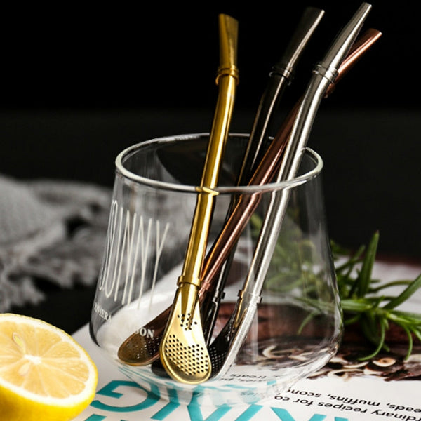 Eco Coffee Tea Filter Spoon Stainless Steel Drinking Straw