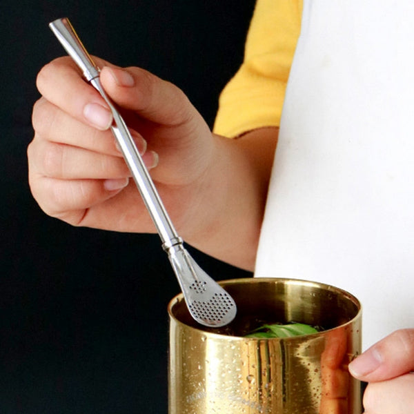Eco Coffee Tea Filter Spoon Stainless Steel Drinking Straw