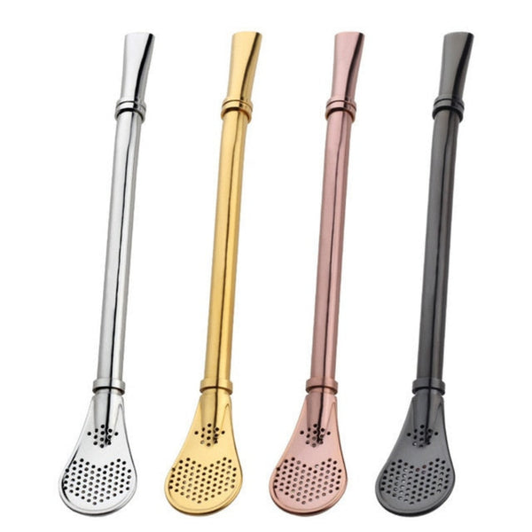 Eco Coffee Tea Filter Spoon Stainless Steel Drinking Straw