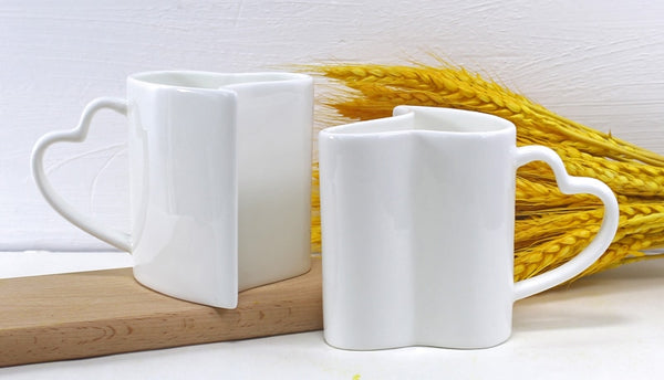 Interlocking Pair of Heart Shaped Mugs
