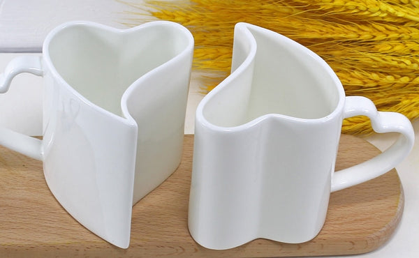 Interlocking Pair of Heart Shaped Mugs