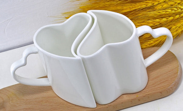 Interlocking Pair of Heart Shaped Mugs