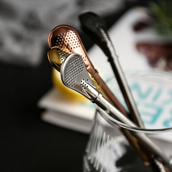 Eco Coffee Tea Filter Spoon Stainless Steel Drinking Straw