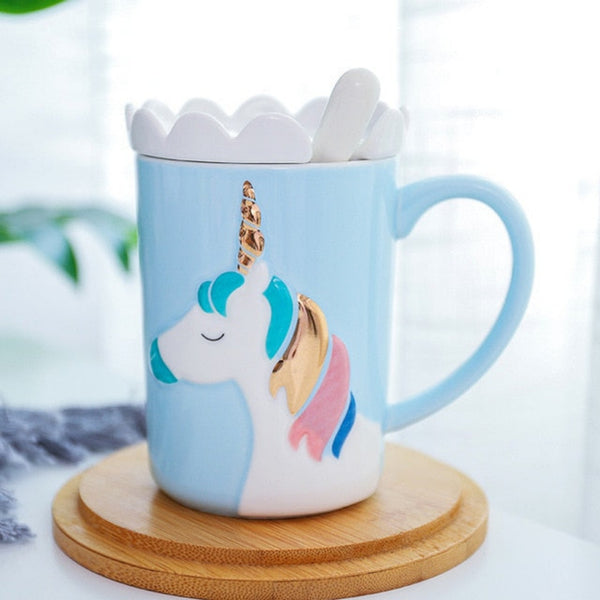 Crown Unicorn Mug With Spoon and Lace Lid