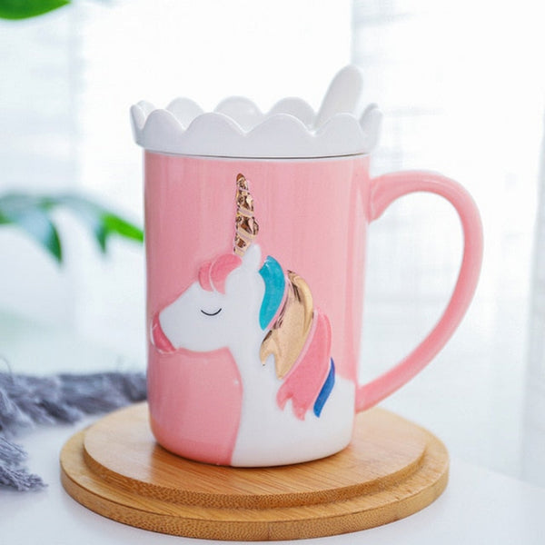 Crown Unicorn Mug With Spoon and Lace Lid