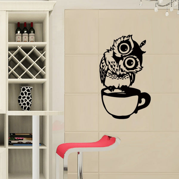 Owl In The Cup Coffee Wall Stickers