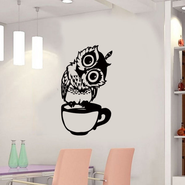 Owl In The Cup Coffee Wall Stickers