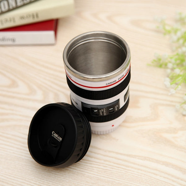 Camera Lens Travel Mug - White