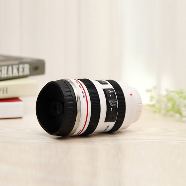 Camera Lens Travel Mug - White