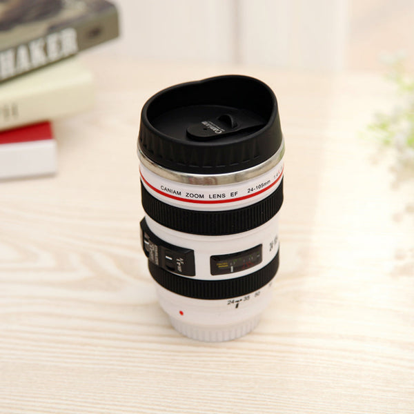 Camera Lens Travel Mug - White