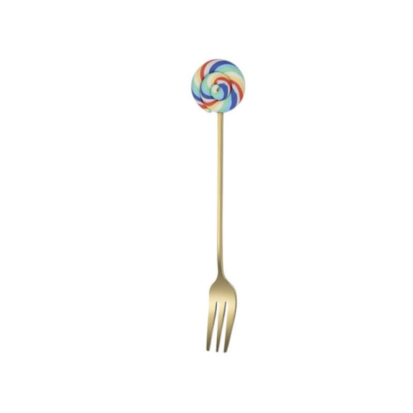 Colorful Lollipop Gold Spoon/Fork