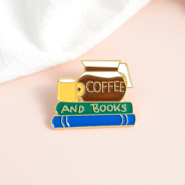 Coffee And Books Brooch Pin