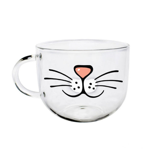 Bubbles Cat Face Transparent Glass Coffee Mug