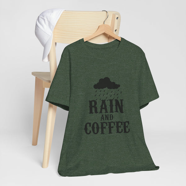 Rain And Coffee Shirt, Customized Graphic Unisex Tee, Coffee Lover, Coffee Lifestyle, Rainy Weather, Monsoon Vibes