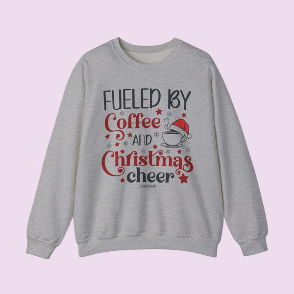 Fueled By Coffee And Christmas Cheer Graphic Crewneck Sweatshirt