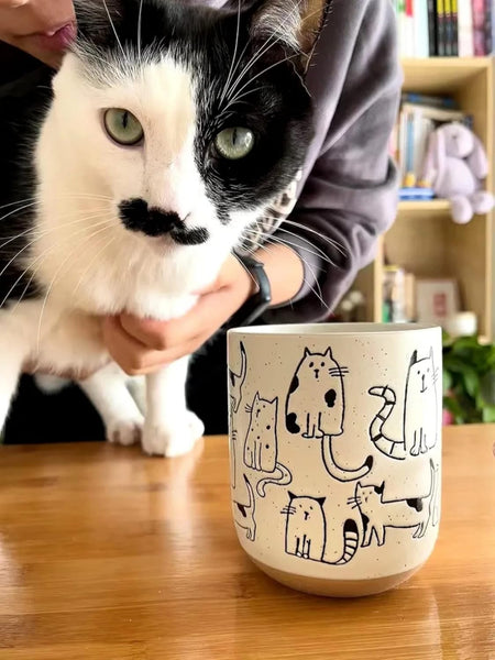 Cartoon Cats Hand-Painted Vintage Ceramic Mug