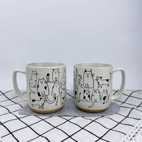 Cartoon Cats Hand-Painted Vintage Ceramic Mug