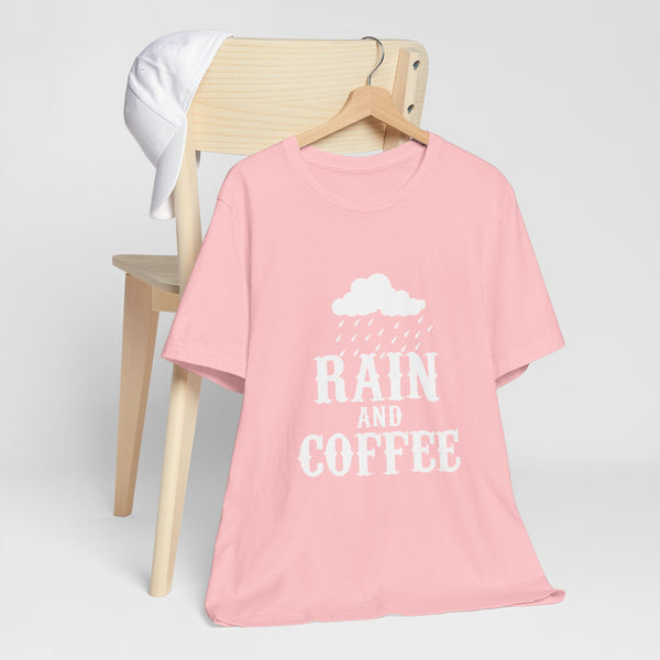 Rain And Coffee Shirt, Customized Graphic Unisex Tee, Coffee Lover, Coffee Lifestyle, Rainy Weather, Monsoon Vibes