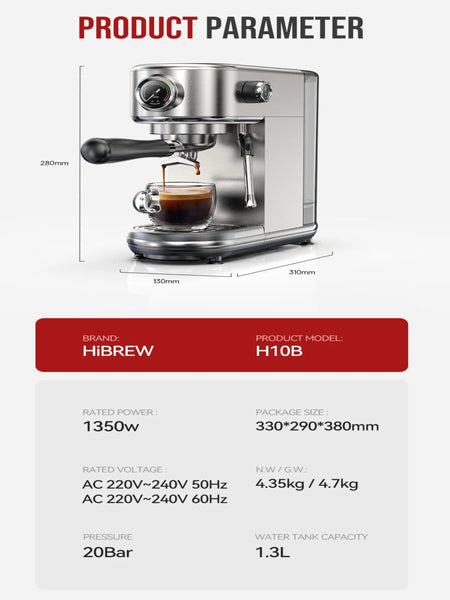 HiBREW 20Bar Semi Automatic Espresso Coffee Machine